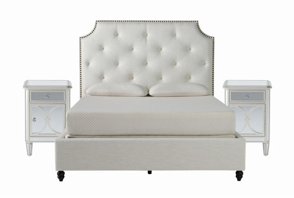 Sophia White II California King Upholstered Panel 3 Piece Bedroom Set With 2 Chelsea Nightstands