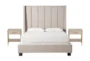 Topanga Grey California King Velvet Upholstered Panel 3 Piece Bedroom Set With 2 Camila Nightstands - Signature