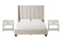 Topanga Grey California King Velvet Upholstered Panel 3 Piece Bedroom Set With 2 Elden II 1-Drawer Nightstands - Signature