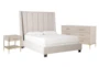 Topanga Grey Queen Velvet Upholstered Panel 3 Piece Bedroom Set With Camila Dresser + Nightstand - Signature