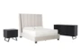 Topanga Grey Queen Velvet Upholstered Panel 3 Piece Bedroom Set With Joren Dresser + Nightstand - Signature