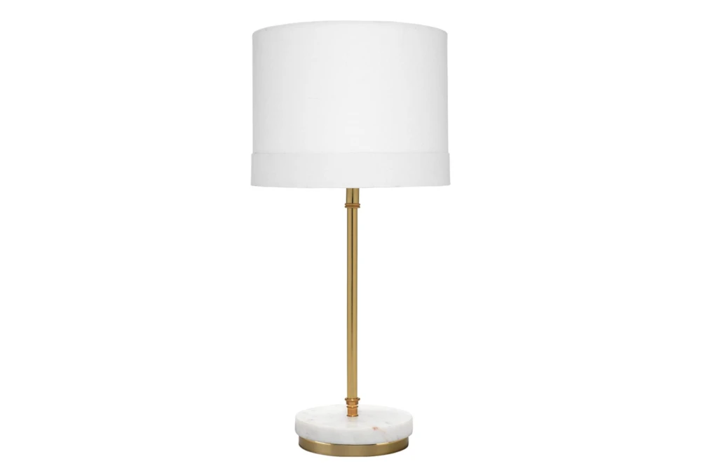 19 Inch White Marble + Antique Brass Metal Table Lamp