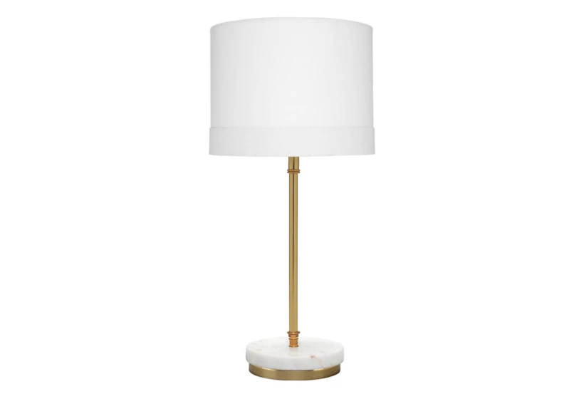 19 Inch White Marble + Antique Brass Metal Table Lamp - 360