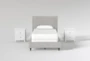 Dean Charcoal Twin Upholstered Panel 3 Piece Bedroom Set With 2 Larkin White Nightstands - Signature