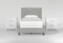 Dean Charcoal Twin Upholstered Panel 3 Piece Bedroom Set With 2 Reese White Nightstands - Signature
