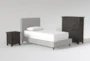 Dean Charcoal Twin Upholstered Panel 3 Piece Bedroom Set With Larkin Espresso Chest Of Drawers + Nightstand - Signature