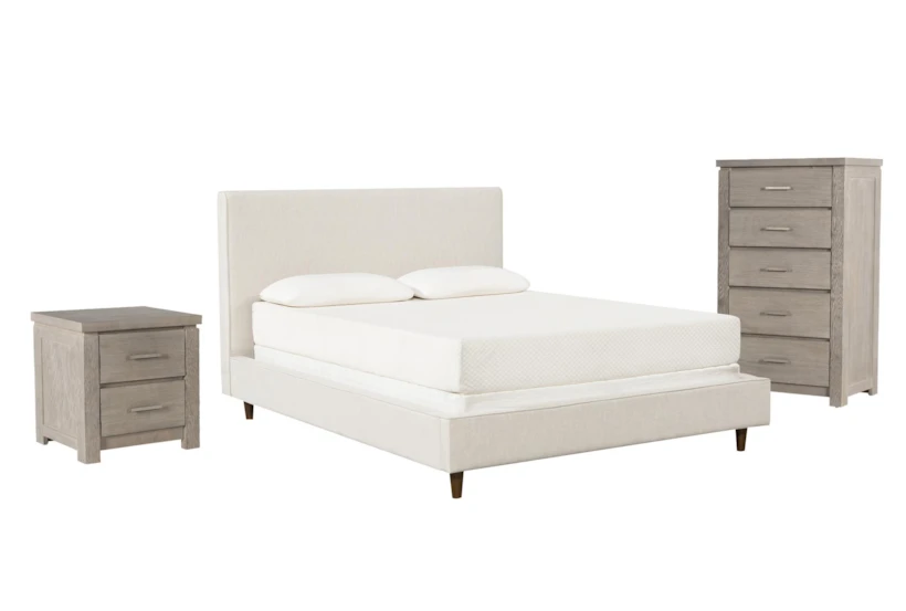 Dean Sand Full Upholstered Panel 3 Piece Bedroom Set With Morgan Chest Of Drawers + Nightstand - 360