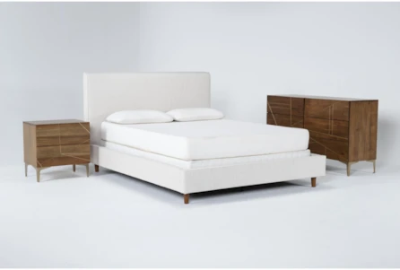 Dean Sand Full Upholstered Panel 3 Piece Bedroom Set With Talbert Dresser + 2-Drawer Nightstand