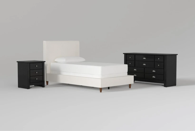 Dean Sand Twin Upholstered Panel 3 Piece Bedroom Set With Summit Black Dresser + Nightstand - 360