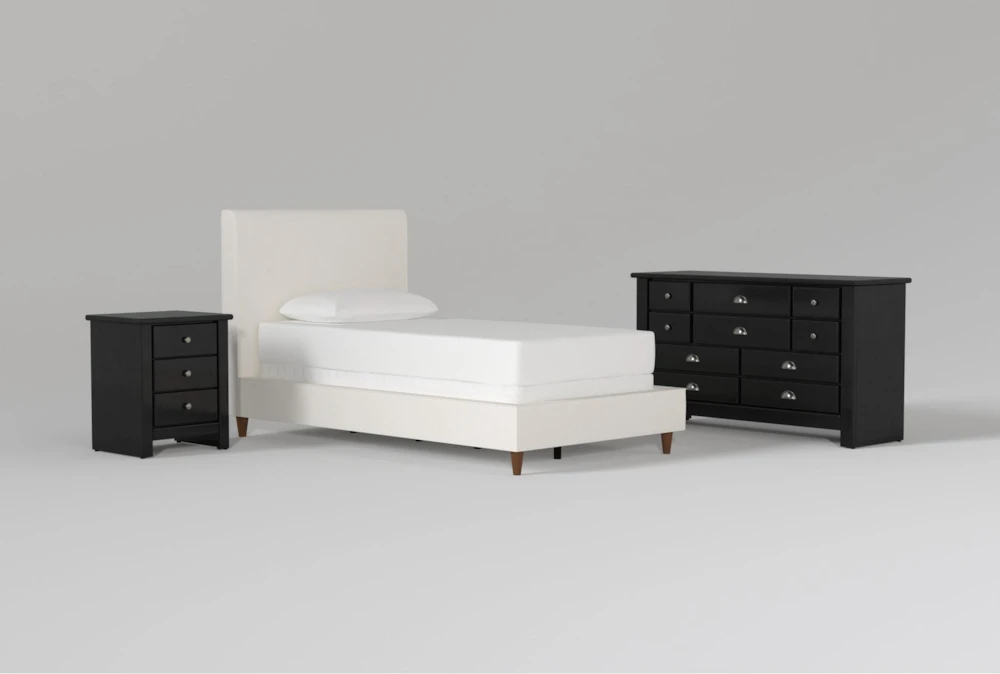 Dean Sand Twin Upholstered Panel 3 Piece Bedroom Set With Summit Black Dresser + Nightstand