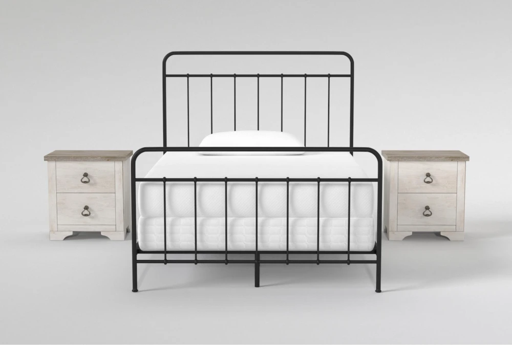 Kyrie Black Full Metal Panel 3 Piece Bedroom Set With 2 Cassie Nightstands