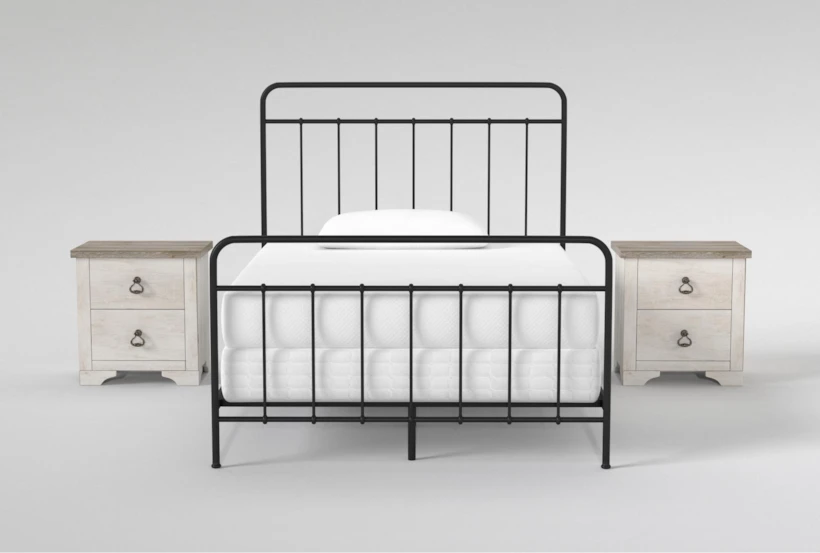 Kyrie Black Full Metal Panel 3 Piece Bedroom Set With 2 Cassie Nightstands - 360