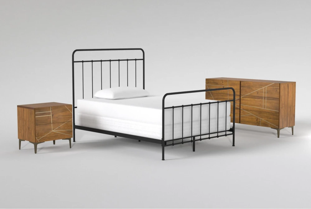 Kyrie Black Full Metal Panel 3 Piece Bedroom Set With Talbert Dresser + 2-Drawer Nightstand