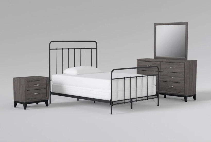 Kyrie Black Full Metal Panel 4 Piece Bedroom Set With Finley Dresser, Mirror + Nightstand - 360