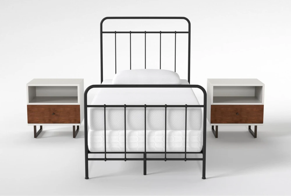 Kyrie Black Twin Metal Panel 3 Piece Bedroom Set With 2 Clark 1-Drawer Nightstands