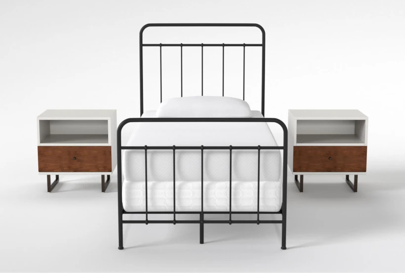 Kyrie Black Twin Metal Panel 3 Piece Bedroom Set With 2 Clark 1-Drawer Nightstands - 360