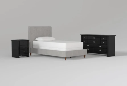 Dean Charcoal Twin Upholstered Panel 3 Piece Bedroom Set With Summit Black Dresser + Nightstand