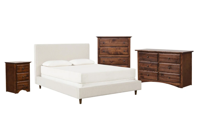 Dean Sand Full Upholstered Panel 4 Piece Bedroom Set With Sedona Dresser, Chest Of Drawers + Nightstand - 360
