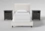 Dean Sand Twin Upholstered Panel 3 Piece Bedroom Set With 2 Owen Grey Nightstands - Signature