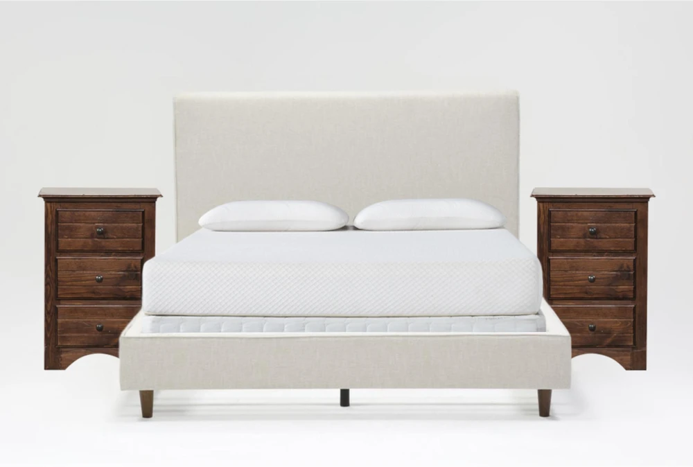 Dean Sand Twin Upholstered Panel 3 Piece Bedroom Set With 2 Sedona Nightstands