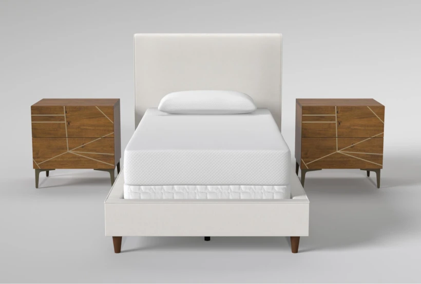 Dean Sand Twin Upholstered Panel 3 Piece Bedroom Set With 2 Talbert 2-Drawer Nightstands - 360