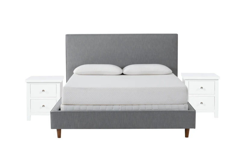 Dean Charcoal Full Upholstered Panel 3 Piece Bedroom Set With 2 Larkin White Nightstands - 360