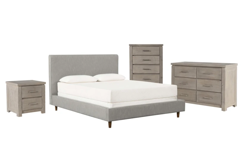Dean Charcoal Full Upholstered Panel 4 Piece Bedroom Set With Morgan Dresser, Chest Of Drawers + Nightstand - 360