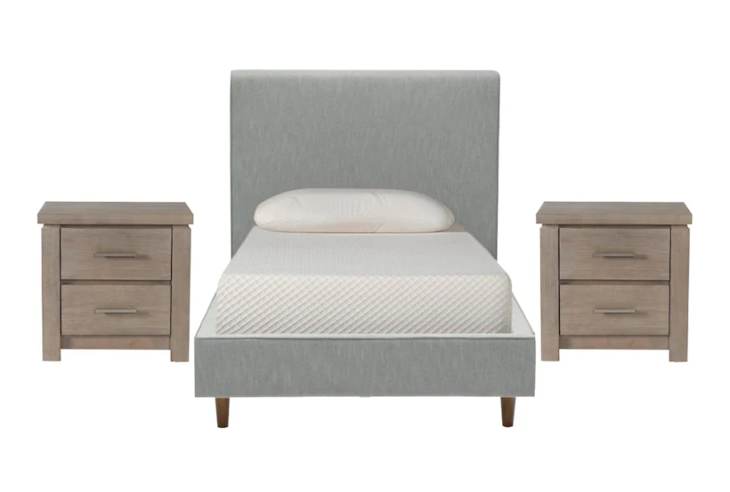 Dean Charcoal Twin Upholstered Panel 3 Piece Bedroom Set With 2 Morgan Nightstands - 360