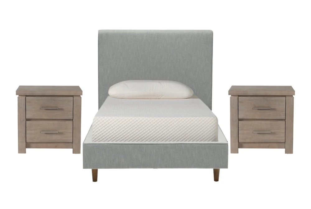 Dean Charcoal Twin Upholstered Panel 3 Piece Bedroom Set With 2 Morgan Nightstands