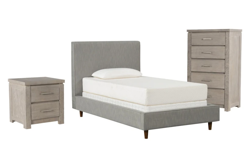 Dean Charcoal Twin Upholstered Panel 3 Piece Bedroom Set With Morgan Chest Of Drawers + Nightstand - 360