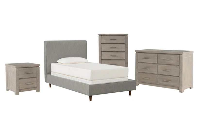 Dean Charcoal Twin Upholstered Panel 4 Piece Bedroom Set With Morgan Dresser, Chest Of Drawers + Nightstand - 360