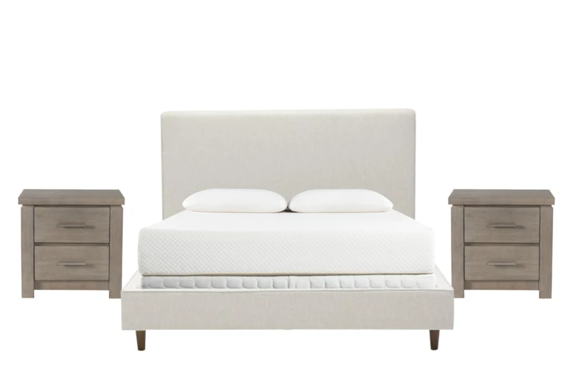 Dean Sand Full Upholstered Panel 3 Piece Bedroom Set With 2 Morgan Nightstands - 360