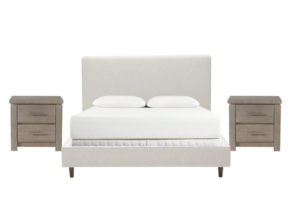 Dean Sand Full Upholstered Panel 3 Piece Bedroom Set With 2 Morgan Nightstands