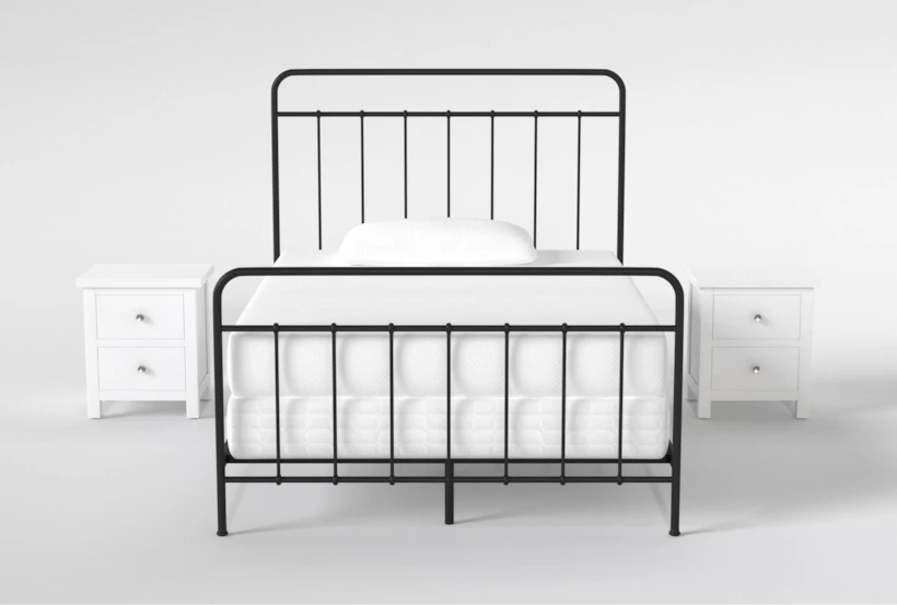 Kyrie Black Full Metal Panel 3 Piece Bedroom Set With 2 Larkin White Nightstands - 360