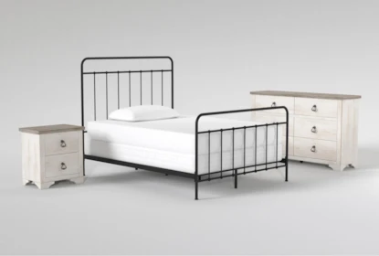 Kyrie Black Full Metal Panel 3 Piece Bedroom Set With Cassie Dresser + Nightstand
