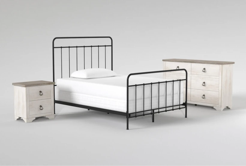 Kyrie Black Full Metal Panel 3 Piece Bedroom Set With Cassie Dresser + Nightstand - 360