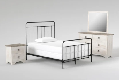 Kyrie Black Full Metal Panel 4 Piece Bedroom Set With Cassie Dresser, Mirror + Nightstand