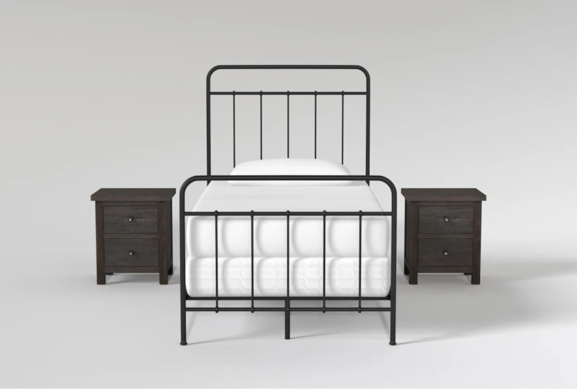 Kyrie Black Twin Metal Panel 3 Piece Bedroom Set With 2 Larkin Espresso Nightstands - 360