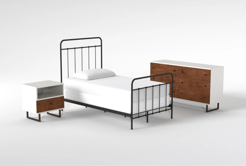 Kyrie Black Twin Metal Panel 3 Piece Bedroom Set With Clark Dresser + 1-Drawer Nightstand - 360