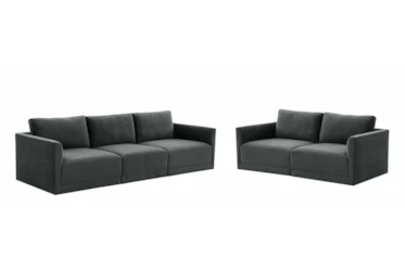 Lyric Charcoal Velvet 5 Piece Living Room Set With Modular Sofa and Loveseat