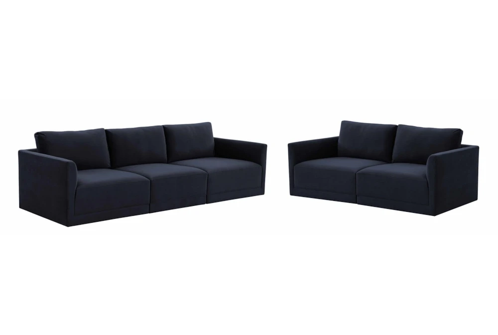 Lyric Navy Velvet 5 Piece Living Room Set with Modular Sofa and Loveseat