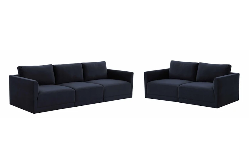 Lyric Navy Velvet 5 Piece Living Room Set with Modular Sofa and Loveseat - 360