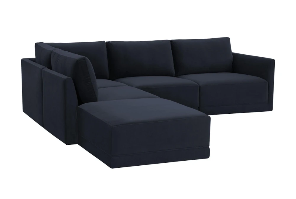 Lyric Navy Velvet 105" 5 Piece L-Shaped Modular Sectional with Left Arm Facing Chaise