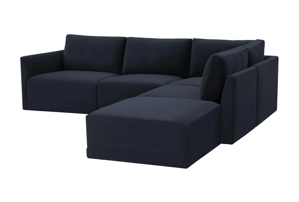 Lyric Navy Velvet 105" 5 Piece L-Shaped Modular Sectional with Right Arm Facing Chaise