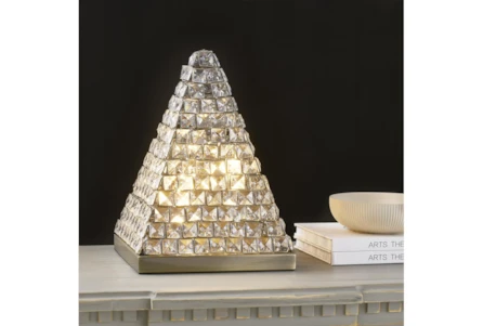 14 Inch Antique Brass + Crystal Pyramid Table Lamp - Main