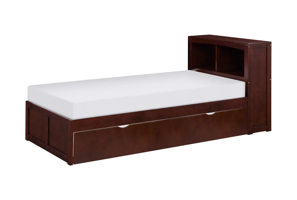 Kory Cherry Twin Wood Bookcase Bed With Trundle