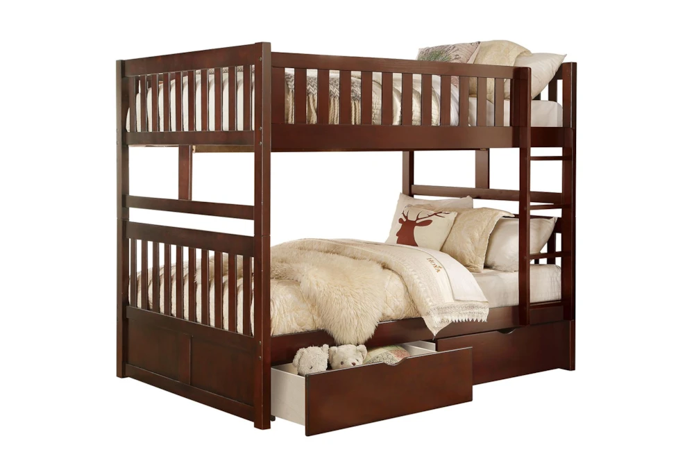 Kory Cherry Full Over Full Wood Bunk Bed With Underbed Storage Boxes