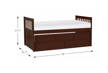 Kory Cherry Twin Captains Bed With 2-Drawer Storage Trundle - Detail