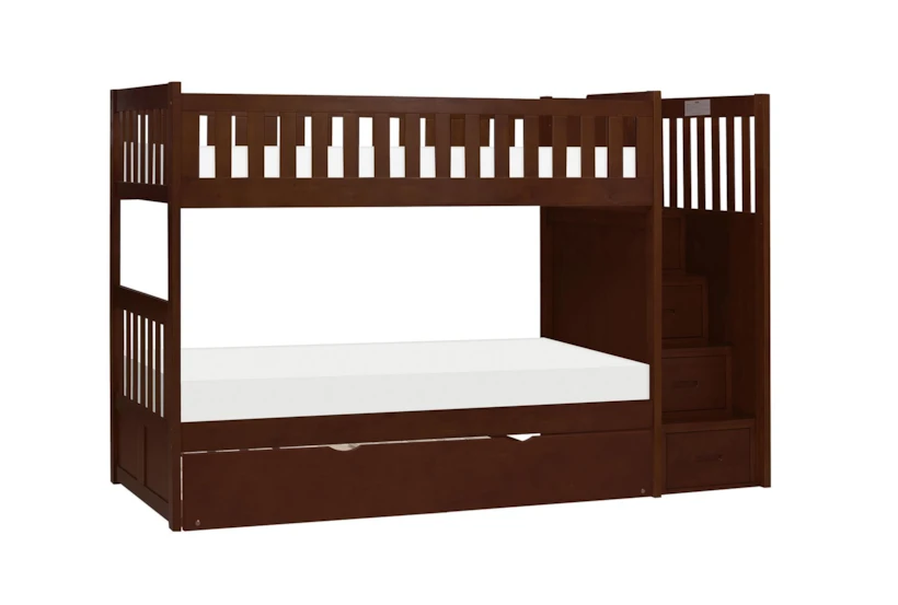 Kory Cherry Twin Over Twin Bunk Bed With Reversible Stairway Chest + Trundle - 360
