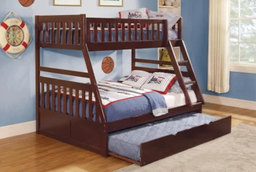 Kory Cherry Twin Over Full Bunk Bed With Trundle